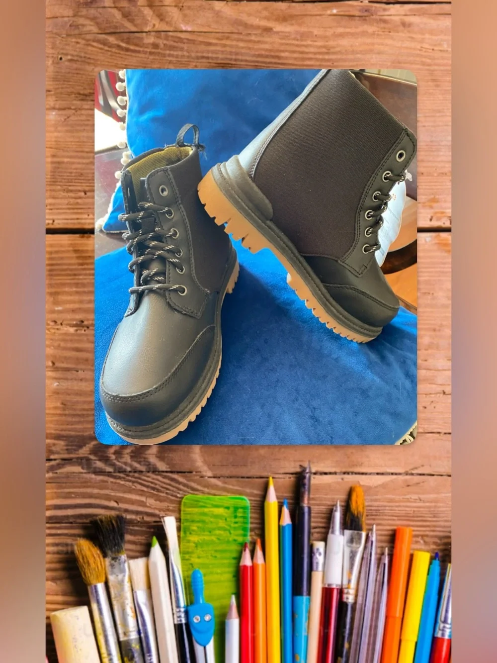 Wonder Nation Boys Black Canvas Lace-Up Boots with Tan Sole